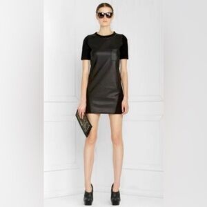 BCBGMaxAzria Black Mini Dress with Vegan Leather Detail - S
